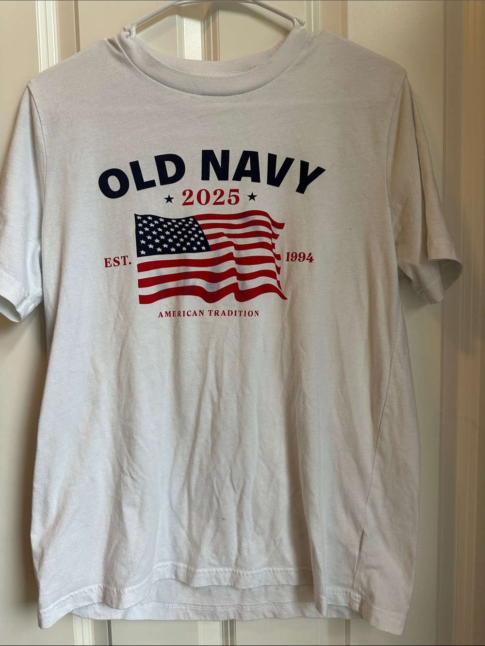 Old Navy White Short-Sleeve Tee with Flag Graphic